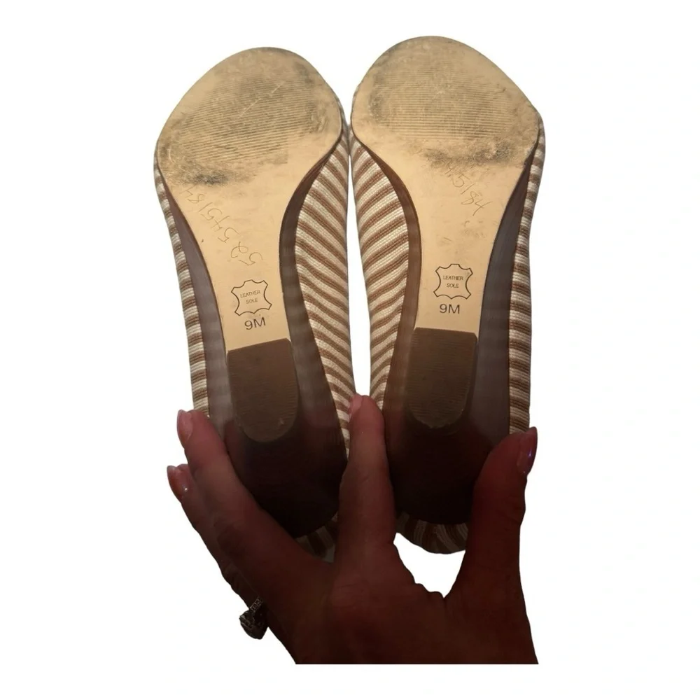 TALBOTS Royce Striped Wedge Peep Toe Sandal 9